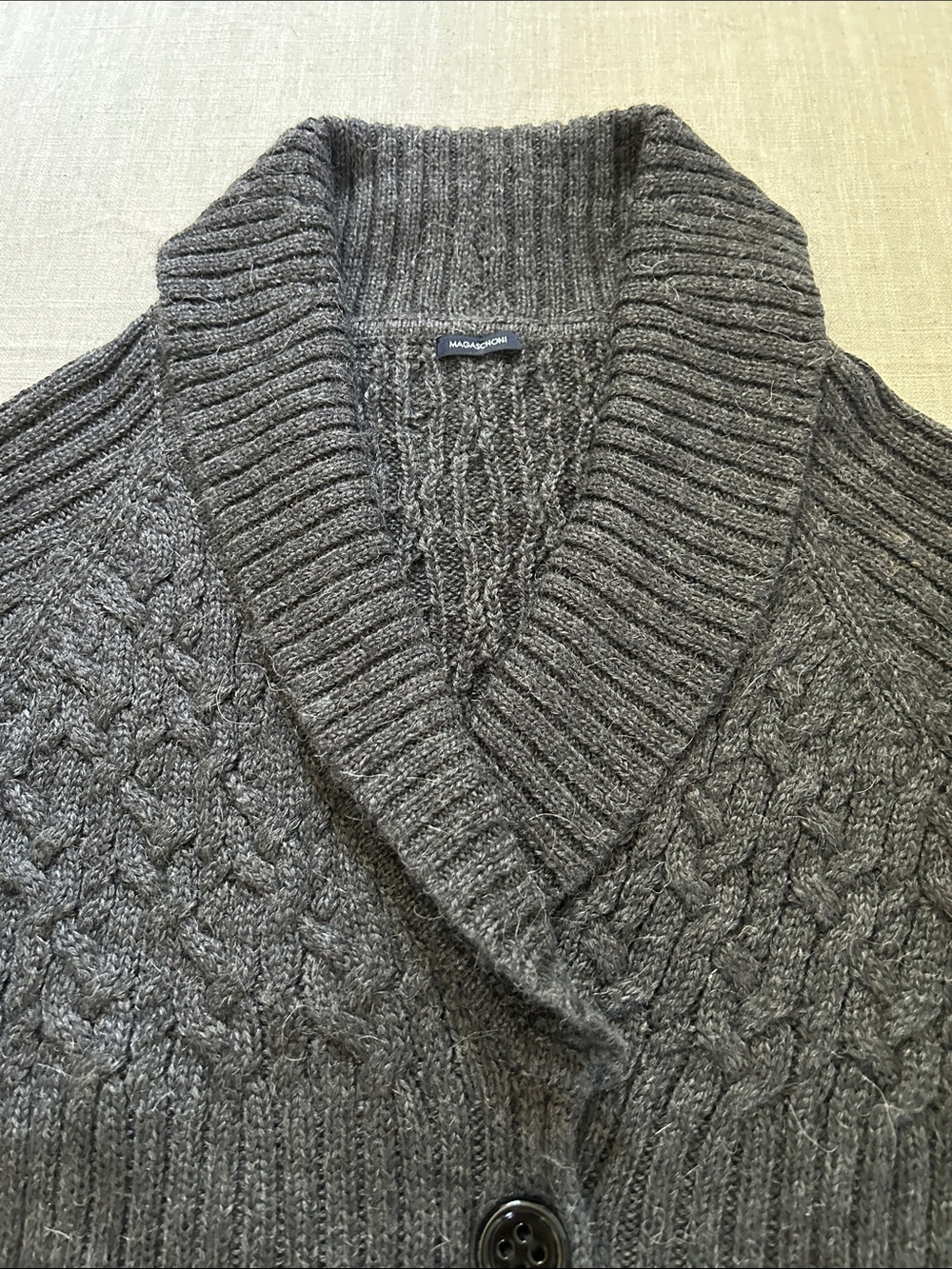 Magaschoni Cable-Knit Sweater Shawl Collar Vest Charcoal Business Casual - Picture 2 of 15